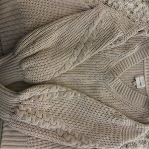 Pink Rose Taupe V-Neck Cable Knit Sweater